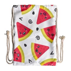 Cute Smiling Watermelon Seamless Pattern White Background Drawstring Bag (large) by Pakjumat