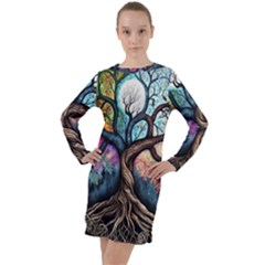 Tree Colourful Long Sleeve Hoodie Dress