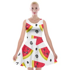 Cute Smiling Watermelon Seamless Pattern White Background Velvet Skater Dress