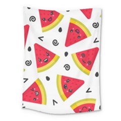 Cute Smiling Watermelon Seamless Pattern White Background Medium Tapestry