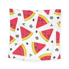 Cute Smiling Watermelon Seamless Pattern White Background Square Tapestry (small)