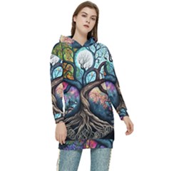 Tree Colourful Women s Long Oversized Pullover Hoodie