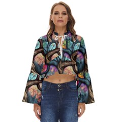 Tree Colourful Boho Long Bell Sleeve Top