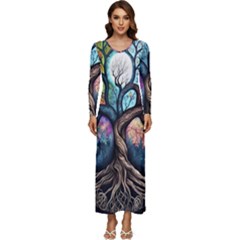 Tree Colourful Long Sleeve Longline Maxi Dress by Pakjumat