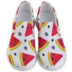 Cute Smiling Watermelon Seamless Pattern White Background Men s Lightweight Slip Ons by Pakjumat