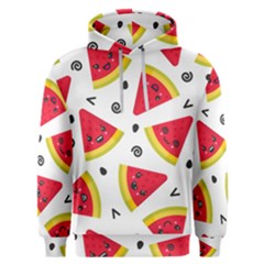 Cute Smiling Watermelon Seamless Pattern White Background Men s Overhead Hoodie