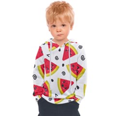 Cute Smiling Watermelon Seamless Pattern White Background Kids  Overhead Hoodie