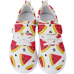 Cute Smiling Watermelon Seamless Pattern White Background Men s Velcro Strap Shoes by Pakjumat