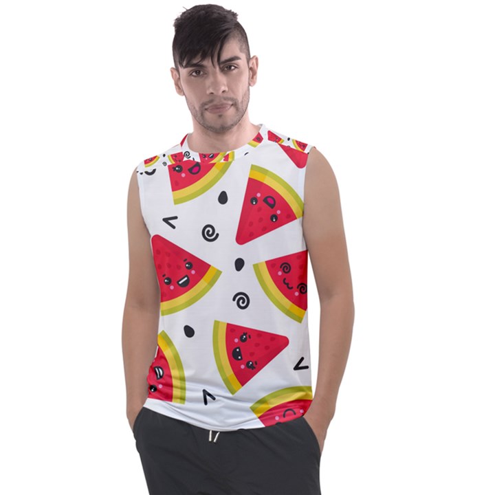 Cute Smiling Watermelon Seamless Pattern White Background Men s Regular Tank Top