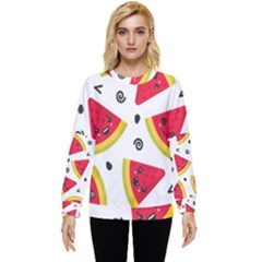 Cute Smiling Watermelon Seamless Pattern White Background Hidden Pocket Sweatshirt