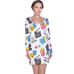 Cinema Icons Pattern Seamless Signs Symbols Collection Icon Long Sleeve Nightdress by Pakjumat