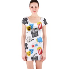 Cinema Icons Pattern Seamless Signs Symbols Collection Icon Short Sleeve Bodycon Dress by Pakjumat