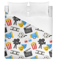 Cinema Icons Pattern Seamless Signs Symbols Collection Icon Duvet Cover (queen Size) by Pakjumat