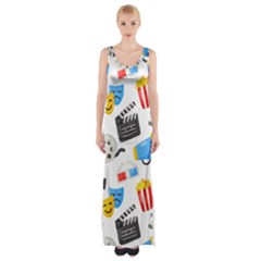 Cinema Icons Pattern Seamless Signs Symbols Collection Icon Thigh Split Maxi Dress by Pakjumat