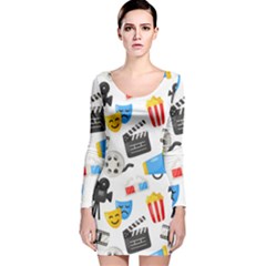 Cinema Icons Pattern Seamless Signs Symbols Collection Icon Long Sleeve Velvet Bodycon Dress