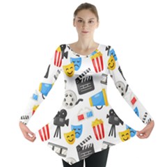 Cinema Icons Pattern Seamless Signs Symbols Collection Icon Long Sleeve Tunic  by Pakjumat