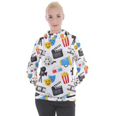 Cinema Icons Pattern Seamless Signs Symbols Collection Icon Women s Hooded Pullover