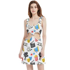 Cinema Icons Pattern Seamless Signs Symbols Collection Icon Velour Cutout Dress by Pakjumat