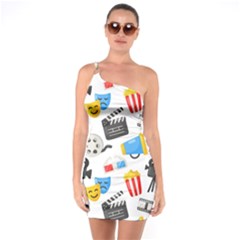 Cinema Icons Pattern Seamless Signs Symbols Collection Icon One Shoulder Ring Trim Bodycon Dress by Pakjumat