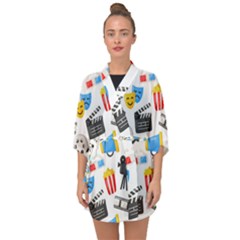 Cinema Icons Pattern Seamless Signs Symbols Collection Icon Half Sleeve Chiffon Kimono by Pakjumat