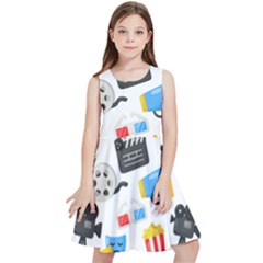 Cinema Icons Pattern Seamless Signs Symbols Collection Icon Kids  Skater Dress by Pakjumat