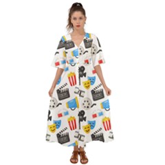 Cinema Icons Pattern Seamless Signs Symbols Collection Icon Kimono Sleeve Boho Dress by Pakjumat