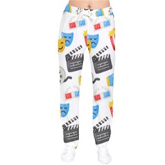 Cinema Icons Pattern Seamless Signs Symbols Collection Icon Women Velvet Drawstring Pants by Pakjumat