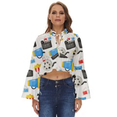 Cinema Icons Pattern Seamless Signs Symbols Collection Icon Boho Long Bell Sleeve Top