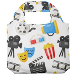 Cinema Icons Pattern Seamless Signs Symbols Collection Icon Foldable Grocery Recycle Bag by Pakjumat