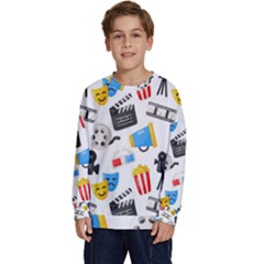 Cinema Icons Pattern Seamless Signs Symbols Collection Icon Kids  Crewneck Sweatshirt