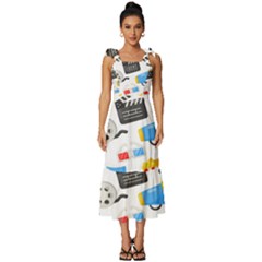 Cinema Icons Pattern Seamless Signs Symbols Collection Icon Tie-strap Tiered Midi Chiffon Dress by Pakjumat