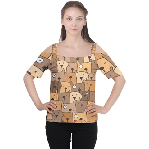 Cute Dog Seamless Pattern Background Cutout Shoulder T-shirt by Pakjumat