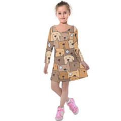 Cute Dog Seamless Pattern Background Kids  Long Sleeve Velvet Dress