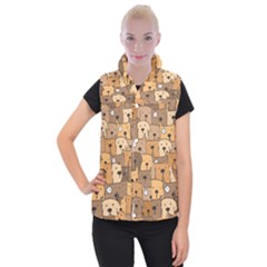 Cute Dog Seamless Pattern Background Women s Button Up Vest