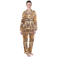 Cute Dog Seamless Pattern Background Women s Long Sleeve Satin Pajamas Set	