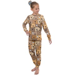 Cute Dog Seamless Pattern Background Kids  Long Sleeve Set 