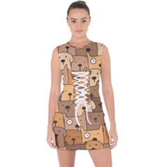 Cute Dog Seamless Pattern Background Lace Up Front Bodycon Dress by Pakjumat