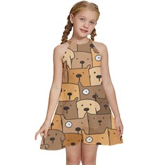 Cute Dog Seamless Pattern Background Kids  Halter Collar Waist Tie Chiffon Dress by Pakjumat