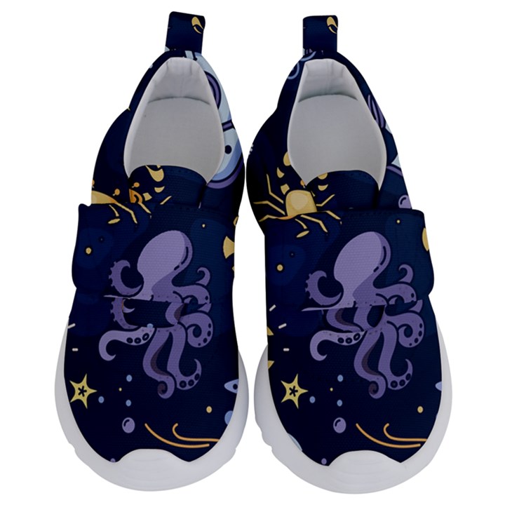 Marine Seamless Pattern Thin Line Memphis Style Kids  Velcro No Lace Shoes