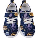 Marine Seamless Pattern Thin Line Memphis Style Kids  Velcro Strap Shoes View1