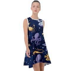 Marine Seamless Pattern Thin Line Memphis Style Frill Swing Dress by Pakjumat