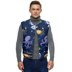 Marine Seamless Pattern Thin Line Memphis Style Men s Button Up Puffer Vest	