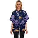 Marine Seamless Pattern Thin Line Memphis Style Women s Batwing Button Up Shirt View1