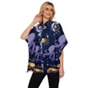 Marine Seamless Pattern Thin Line Memphis Style Women s Batwing Button Up Shirt View2