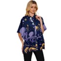 Marine Seamless Pattern Thin Line Memphis Style Women s Batwing Button Up Shirt View3