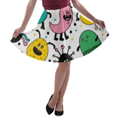 Funny Monster Pattern A-line Skater Skirt