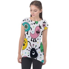 Funny Monster Pattern Cap Sleeve High Low Top by Pakjumat