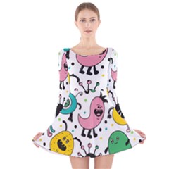 Funny Monster Pattern Long Sleeve Velvet Skater Dress