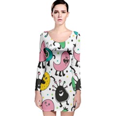 Funny Monster Pattern Long Sleeve Velvet Bodycon Dress