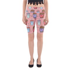 Cute Kawaii Food Seamless Pattern Yoga Cropped Leggings by Pakjumat